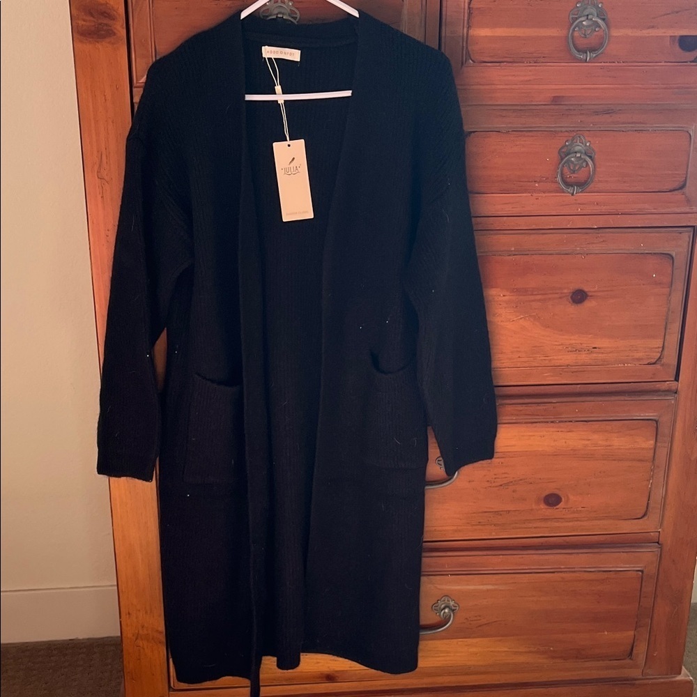 Elegant Black Open-Front Julia Cardigan Size Medium NWT